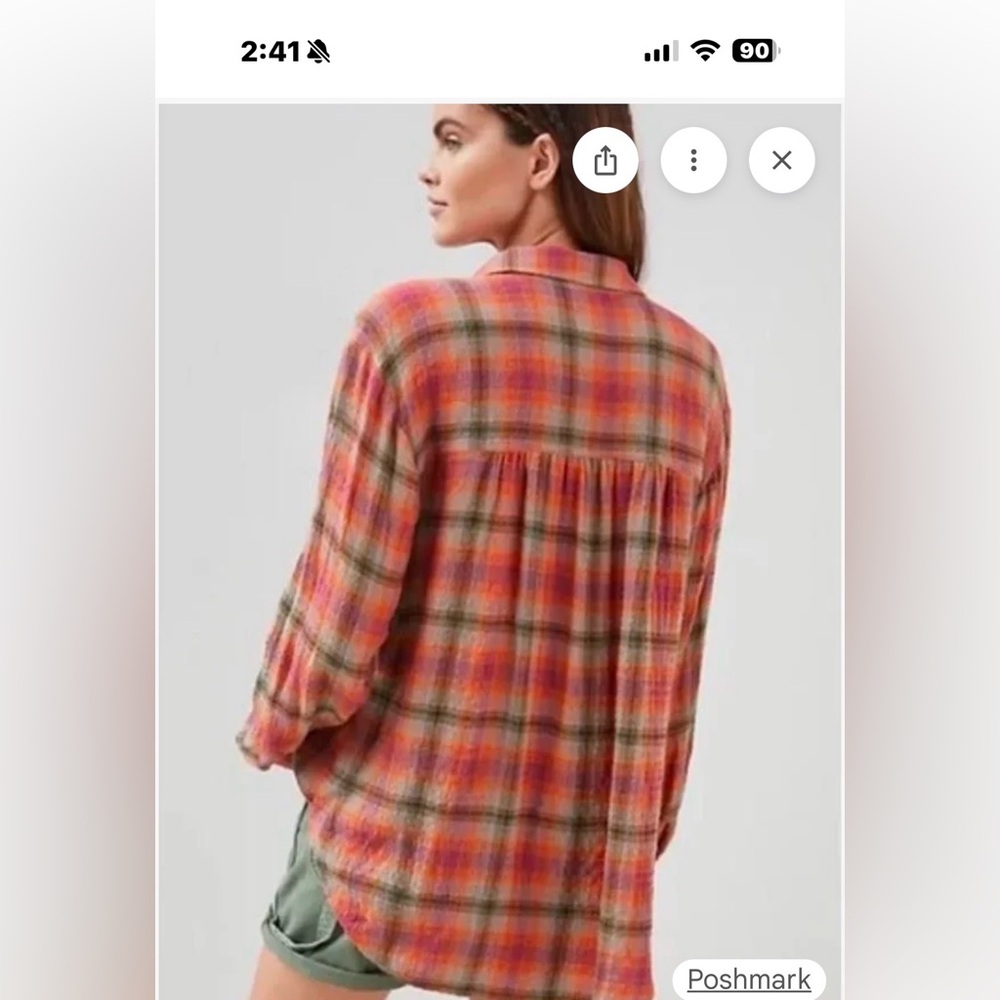 Anthropologie Pilcro Plaid Button-Up in Orange Motif. /S/ - Picture 3 of 10